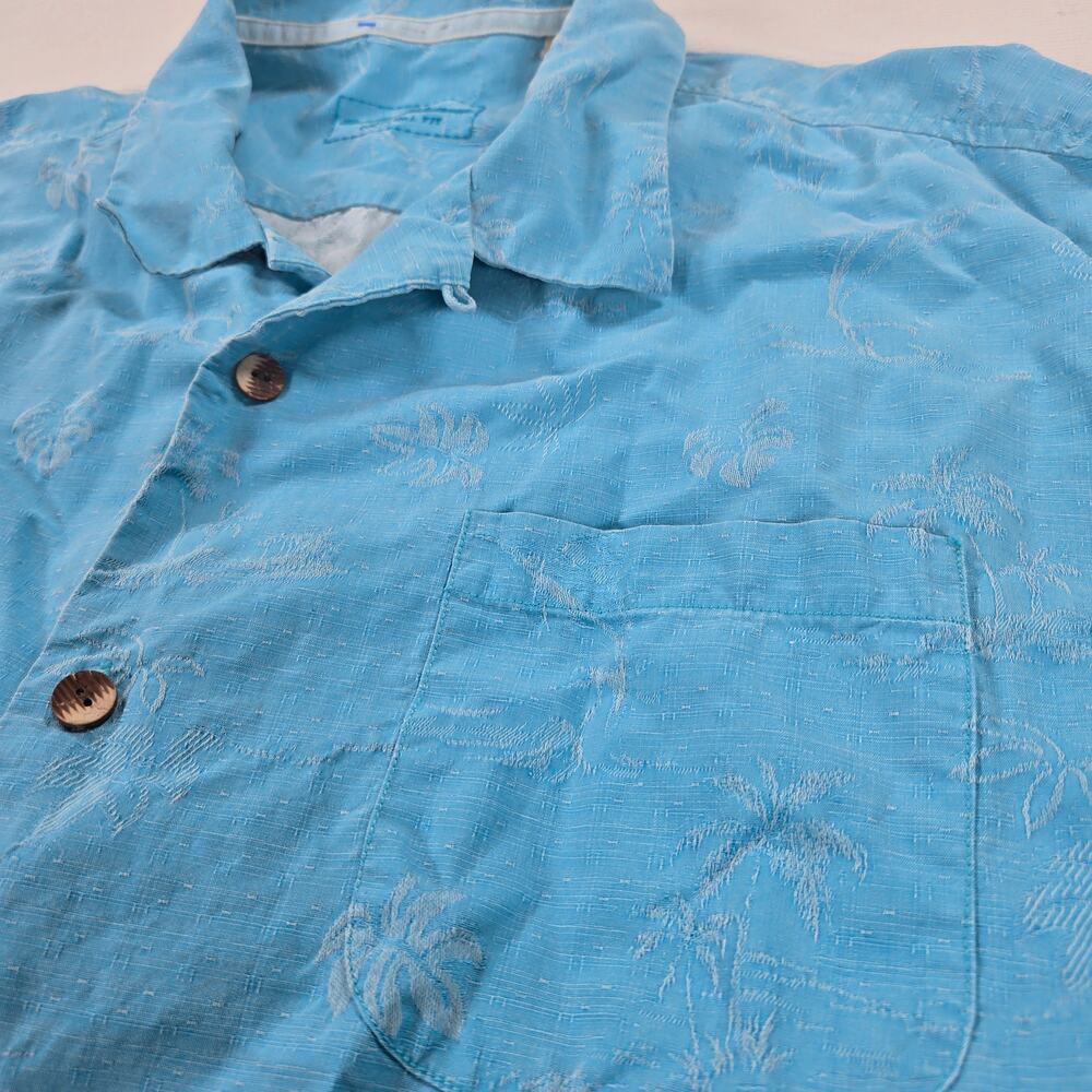 Tommy Bahama Short Sleeve 100% Silk Tropical Button Up Blue Shirt Men Size XXL